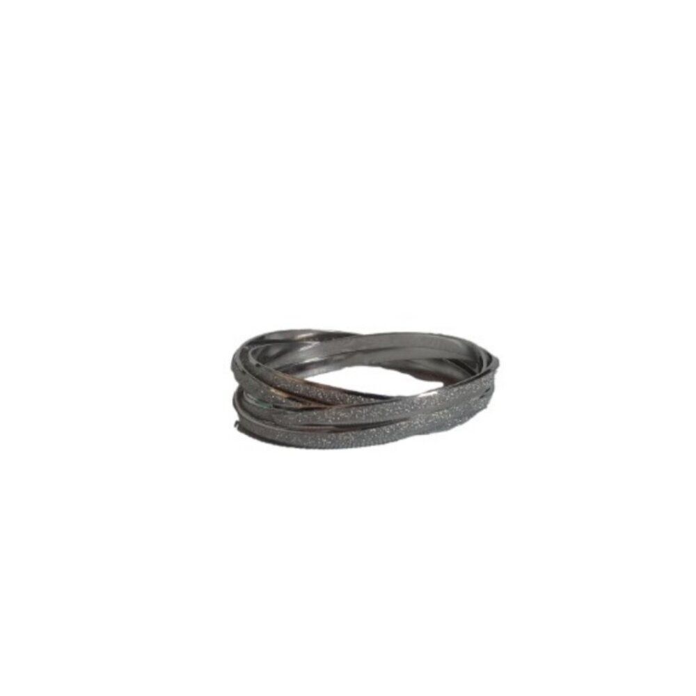 Silver Toned Metal Shimmery Glitter Trim Set of 5 Interlocked Bangle Bracelets